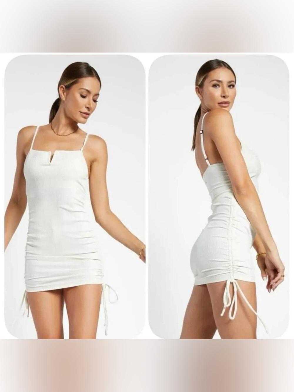 Strappy Ruched Mini Dress in cream